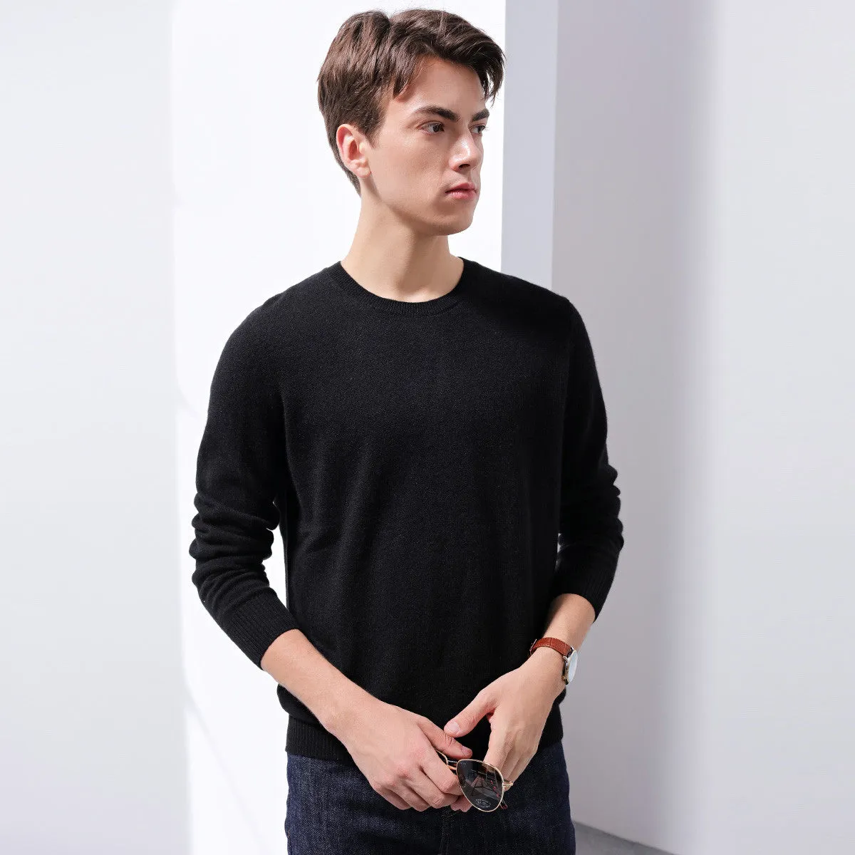 100% Cashmere Mens Round Neck Sweater