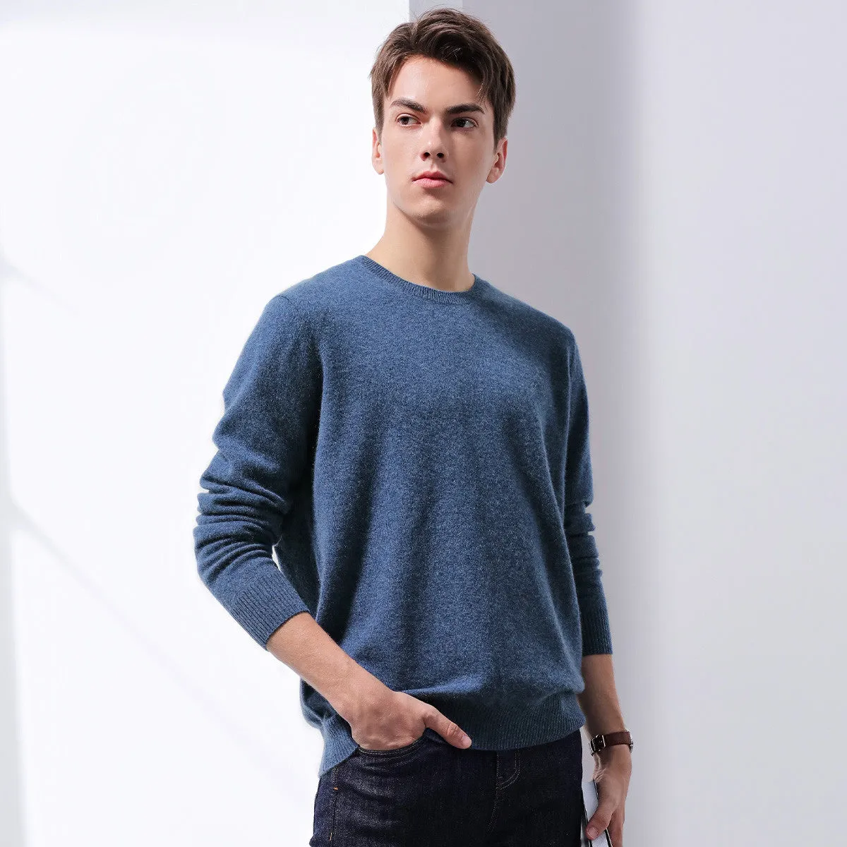 100% Cashmere Mens Round Neck Sweater