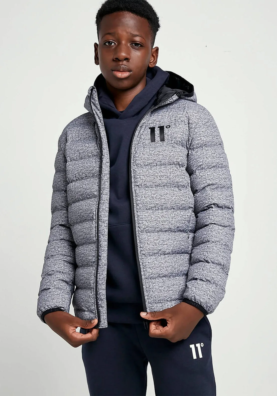 11 Degrees Boys Space Puffer Jacket, Grey Marl