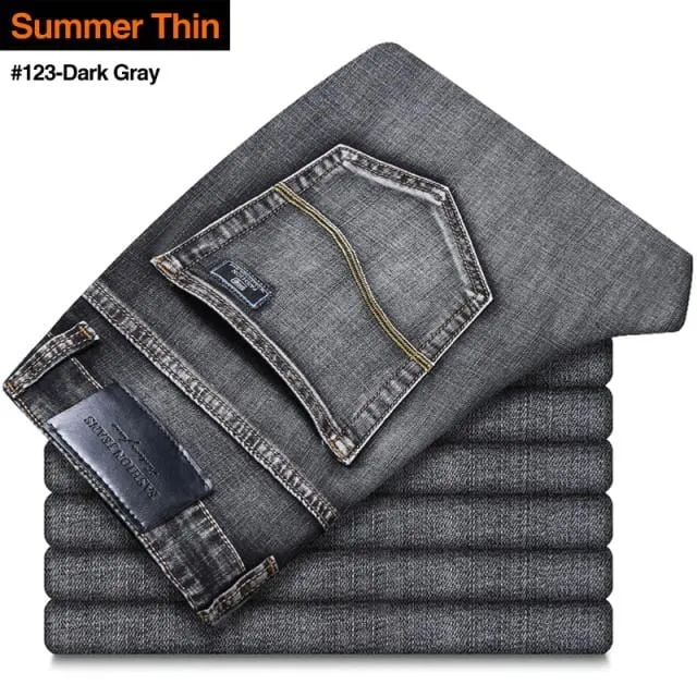 2020 New Men's Jeans Classic Style Business Casual Advanced Stretch Regular Fit Denim Trousers Grey Blue Pants Male