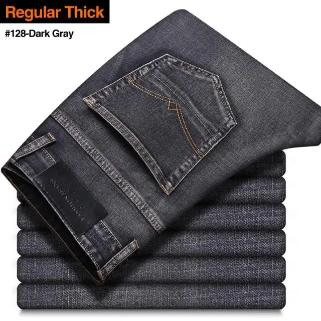 2020 New Men's Jeans Classic Style Business Casual Advanced Stretch Regular Fit Denim Trousers Grey Blue Pants Male