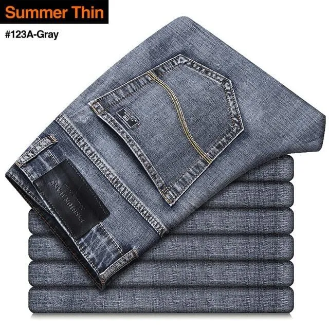 2020 New Men's Jeans Classic Style Business Casual Advanced Stretch Regular Fit Denim Trousers Grey Blue Pants Male