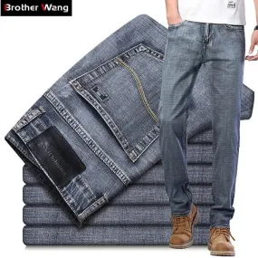 2020 New Men's Jeans Classic Style Business Casual Advanced Stretch Regular Fit Denim Trousers Grey Blue Pants Male