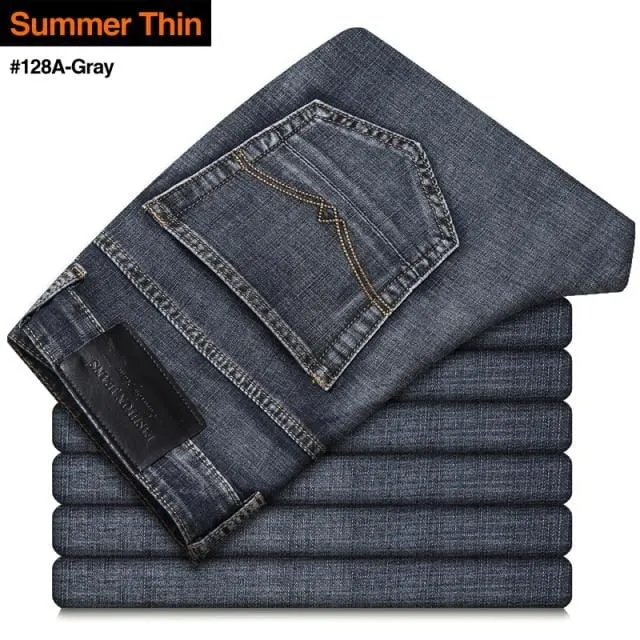 2020 New Men's Jeans Classic Style Business Casual Advanced Stretch Regular Fit Denim Trousers Grey Blue Pants Male