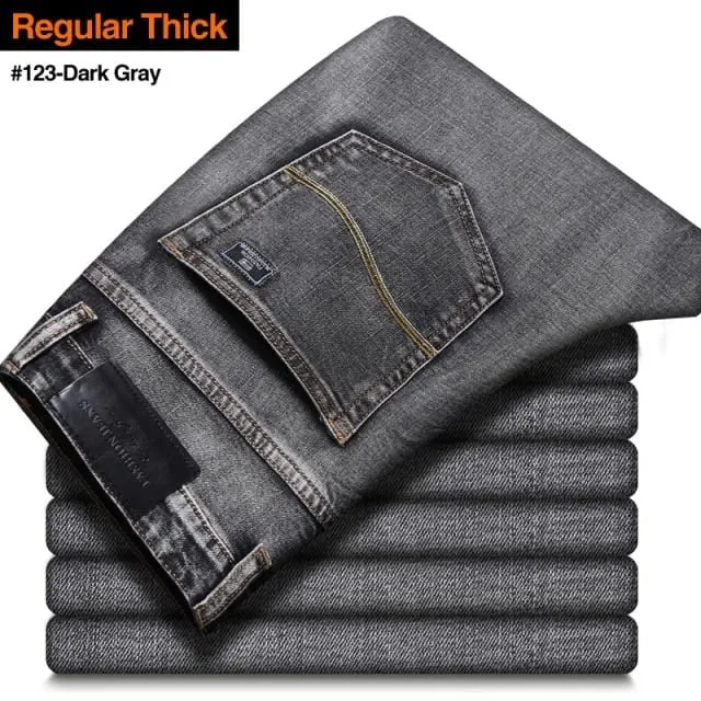 2020 New Men's Jeans Classic Style Business Casual Advanced Stretch Regular Fit Denim Trousers Grey Blue Pants Male