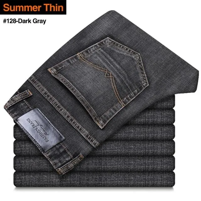 2020 New Men's Jeans Classic Style Business Casual Advanced Stretch Regular Fit Denim Trousers Grey Blue Pants Male