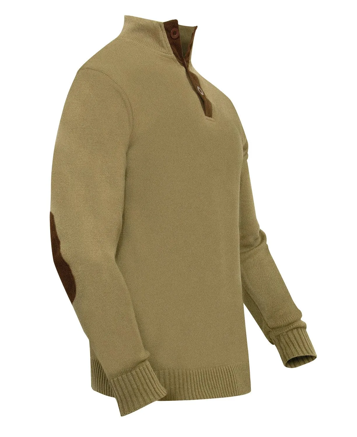 3-Button Sweater With Suede Accents