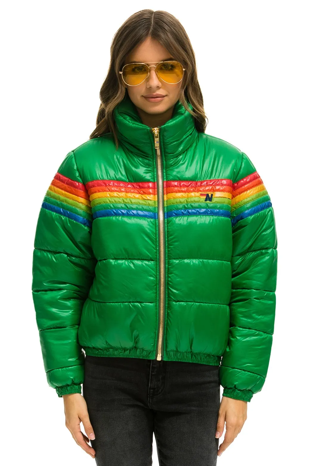 6 STRIPE LUXE APRES PUFFER JACKET - GLOSSY AMAZON