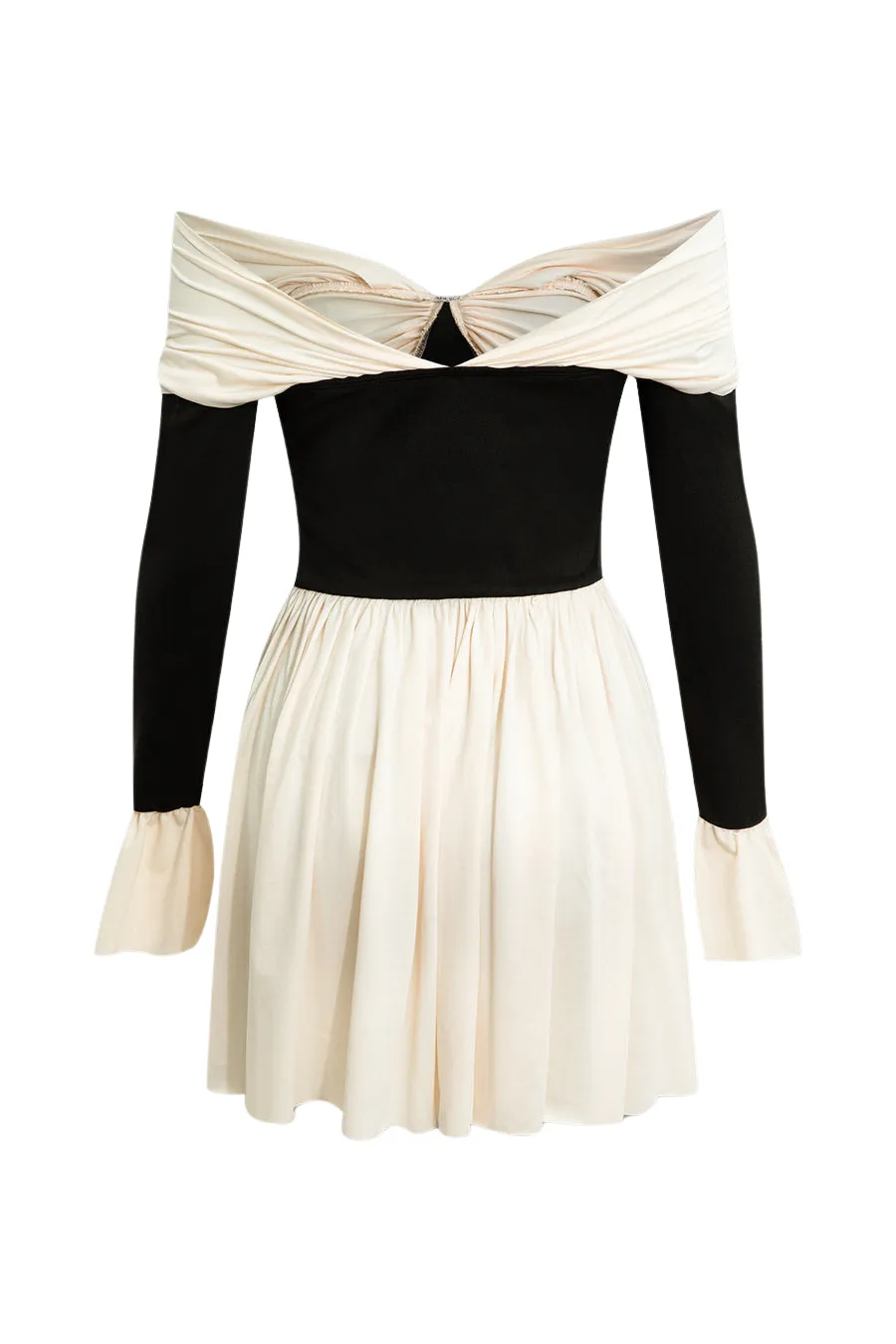 A&A Elegant Off The Shoulder Bow Tie Flared Sleeve Mini Dress