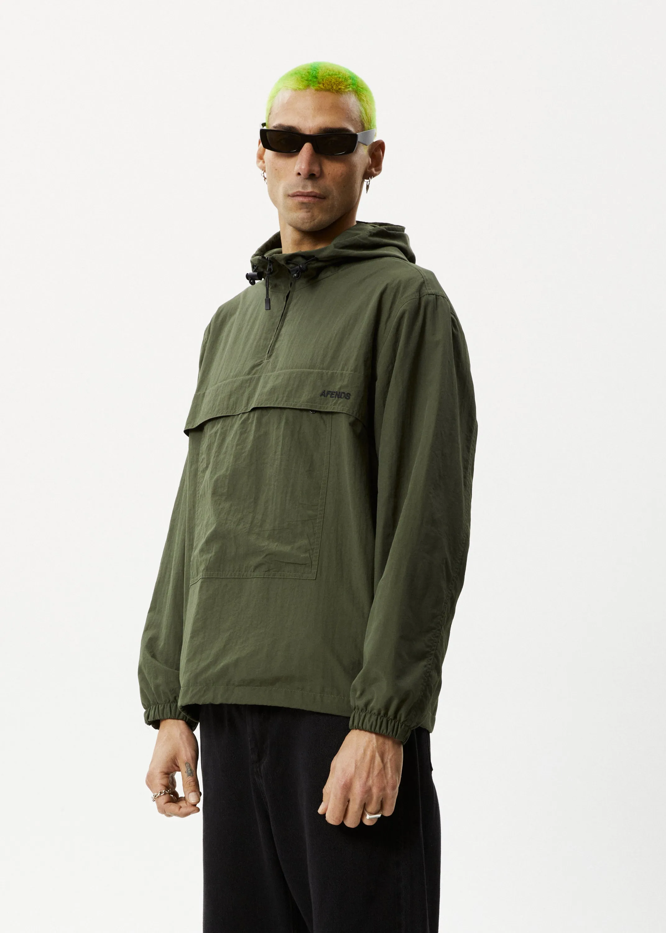 AFENDS Mens System - Water Resistant Spray Anorak Jacket - Military