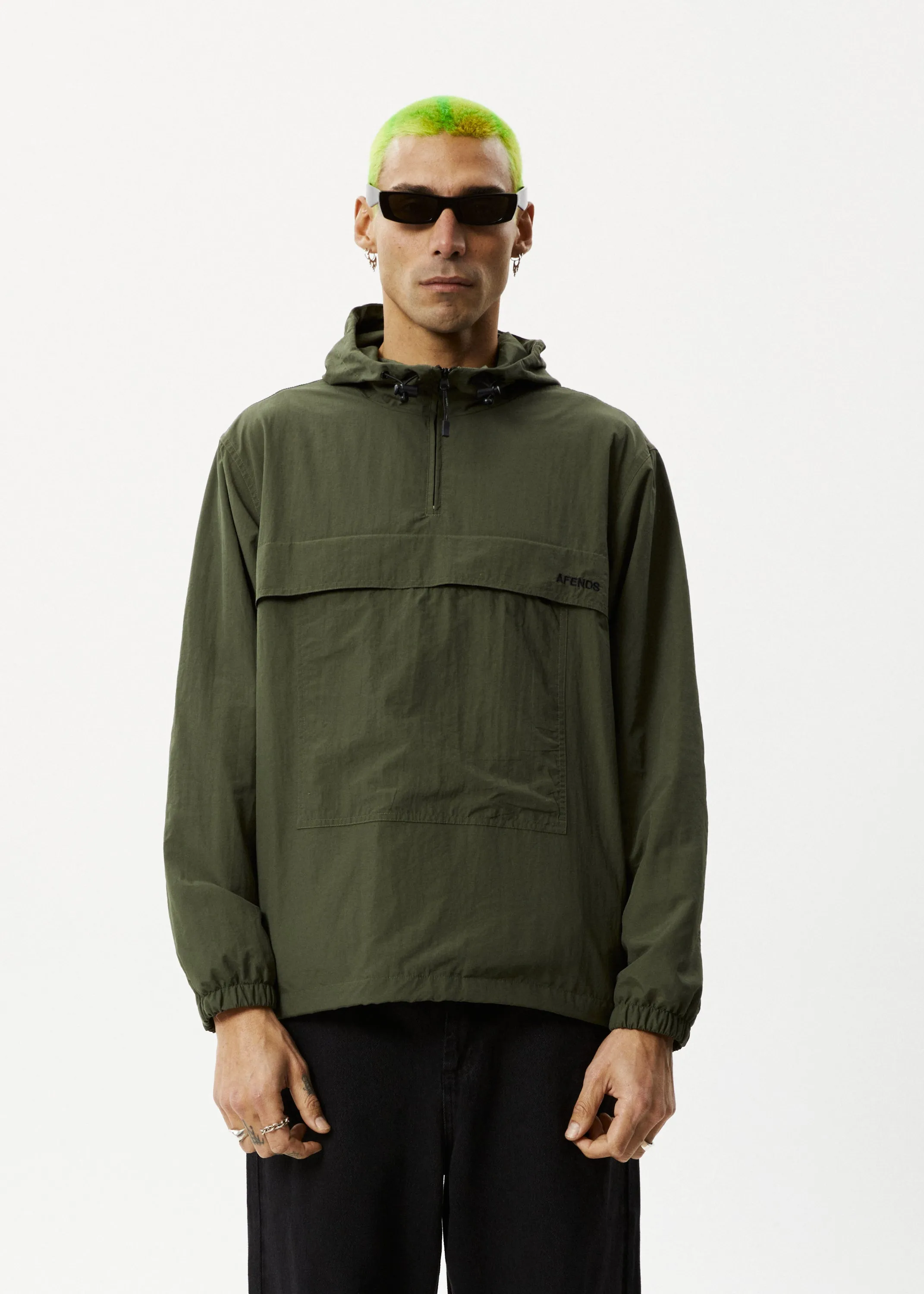 AFENDS Mens System - Water Resistant Spray Anorak Jacket - Military