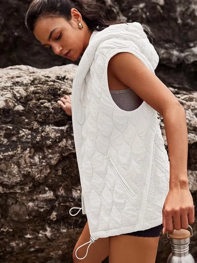 Aimee Oversized Quilted Vest Jacket: White