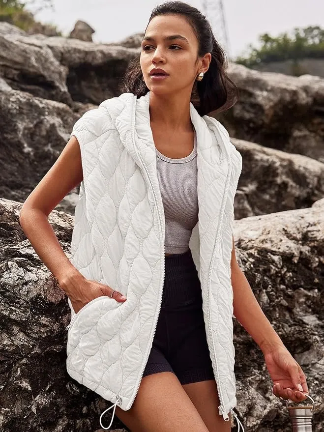 Aimee Oversized Quilted Vest Jacket: White