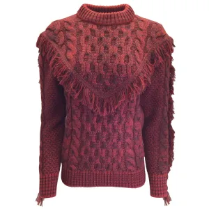 Alanui Red / Burgundy Fringed Detail Long Sleeved Cashmere Knit Pullover Sweater