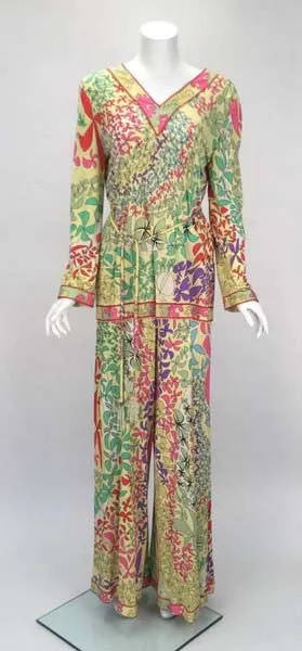 Amazing 1970s Bessi Multicolored Silk Ensemble