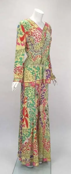 Amazing 1970s Bessi Multicolored Silk Ensemble