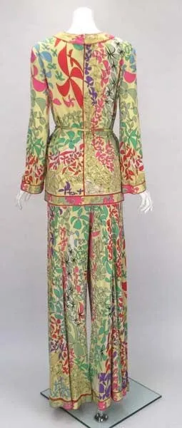 Amazing 1970s Bessi Multicolored Silk Ensemble