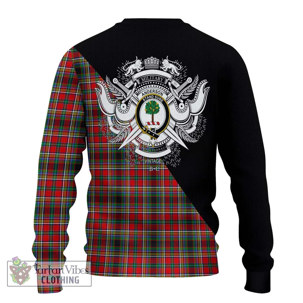 Anderson of Arbrake Tartan Ugly Sweater with Family Crest and Military Logo Style