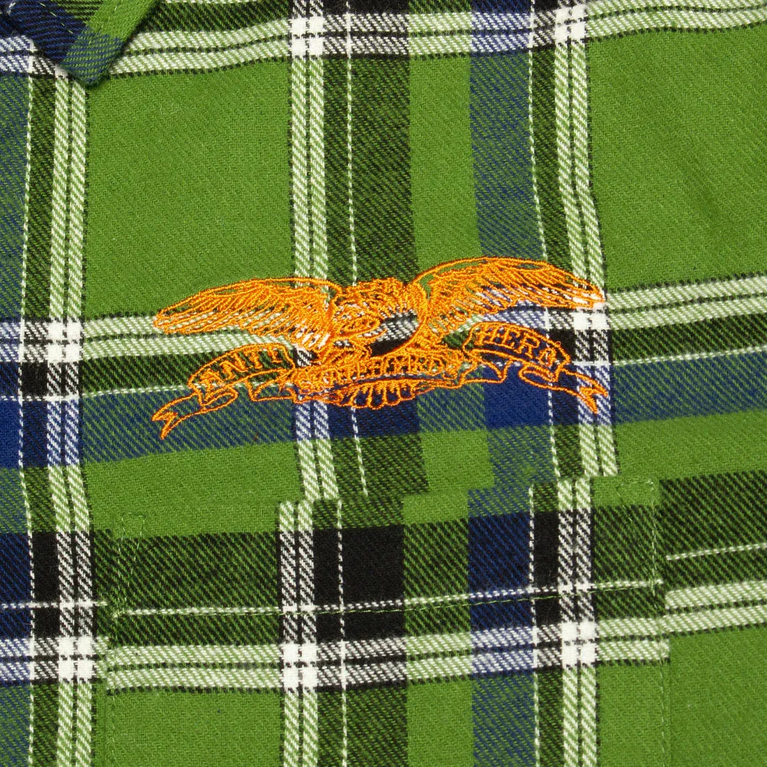 Antihero Basic Eagle Flannel Jacket: Green/Blue w/Orange Emb