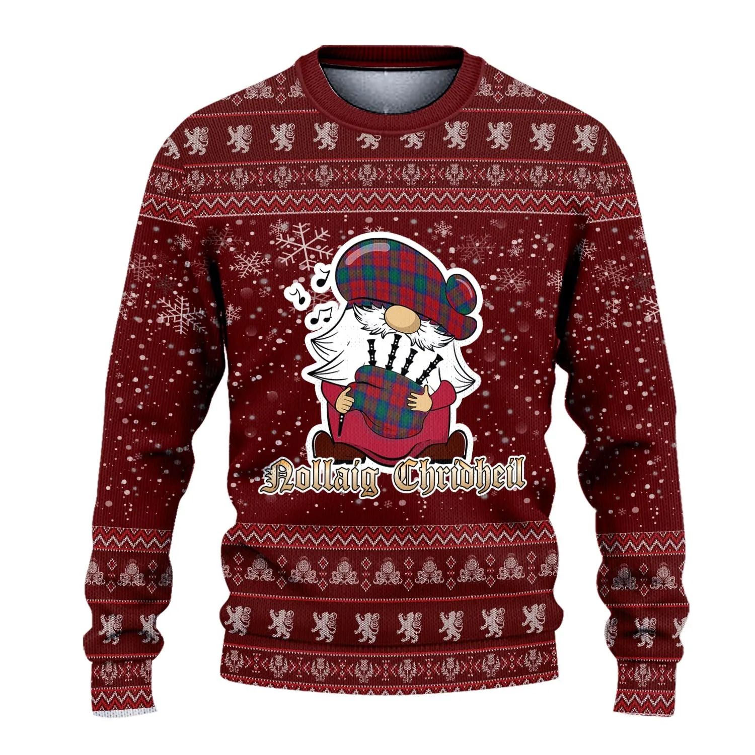 Auchinleck (Affleck) Clan Christmas Family Ugly Sweater with Funny Gnome Playing Bagpipes