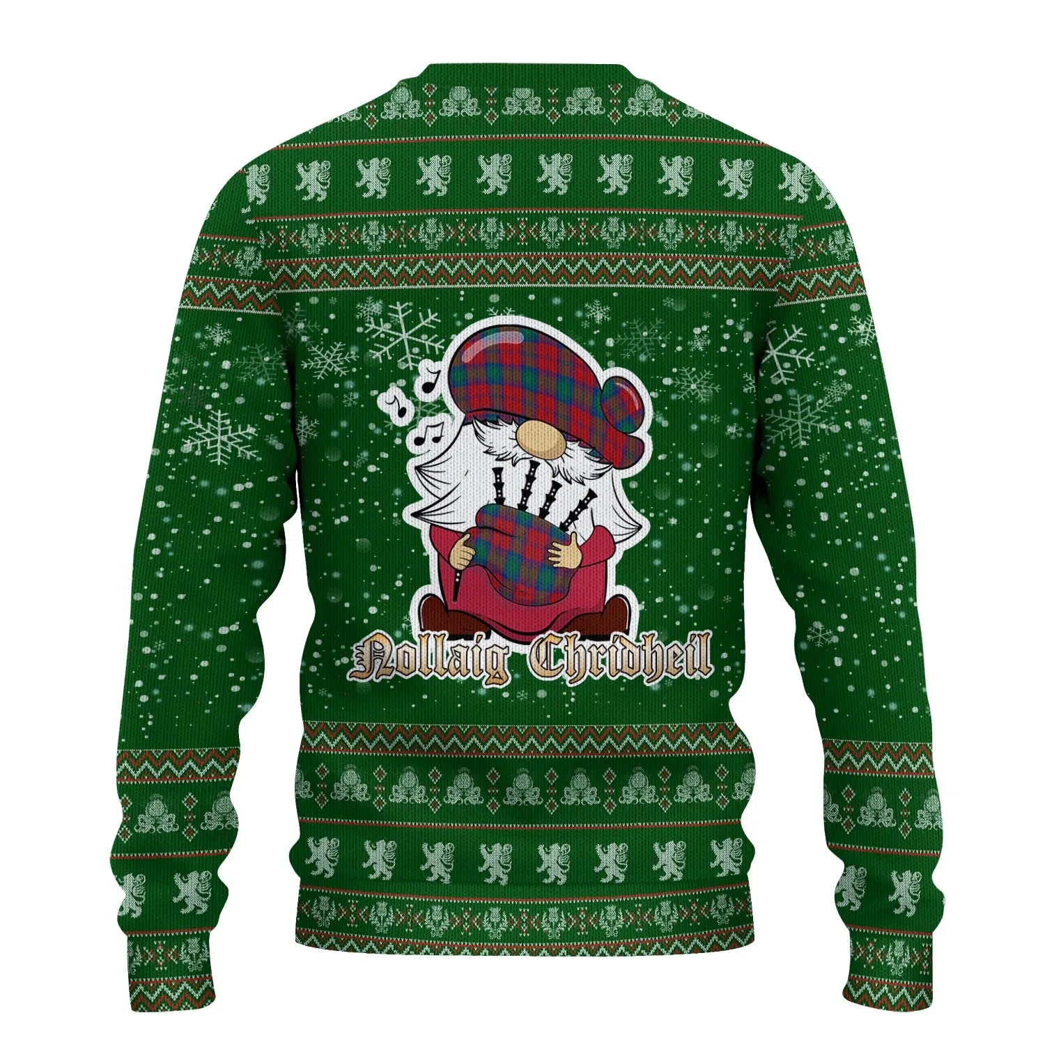 Auchinleck (Affleck) Clan Christmas Family Ugly Sweater with Funny Gnome Playing Bagpipes