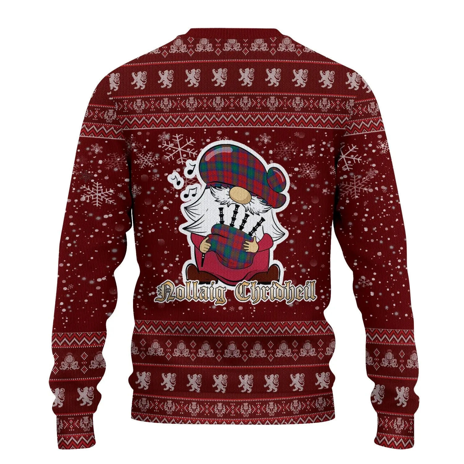 Auchinleck (Affleck) Clan Christmas Family Ugly Sweater with Funny Gnome Playing Bagpipes