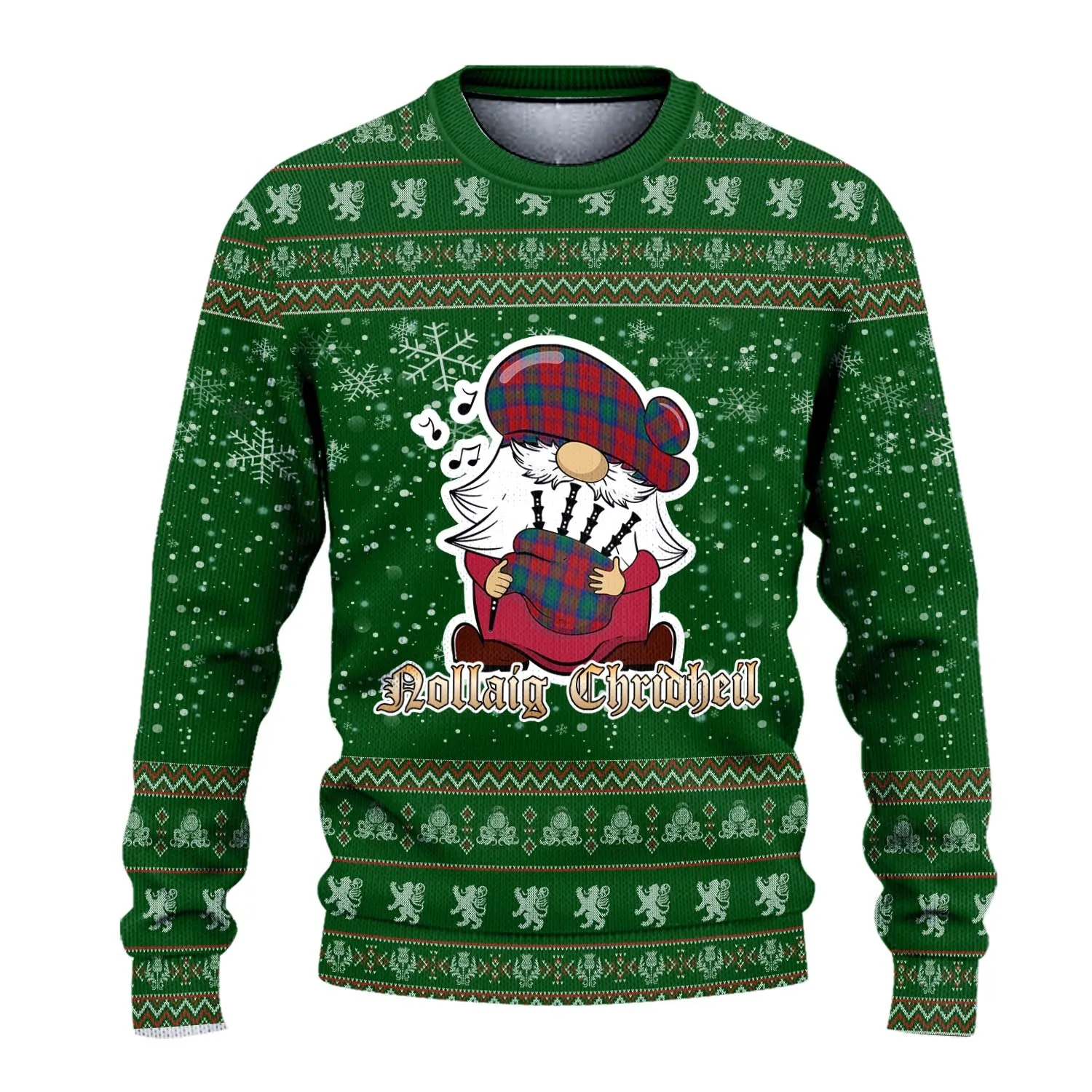 Auchinleck (Affleck) Clan Christmas Family Ugly Sweater with Funny Gnome Playing Bagpipes