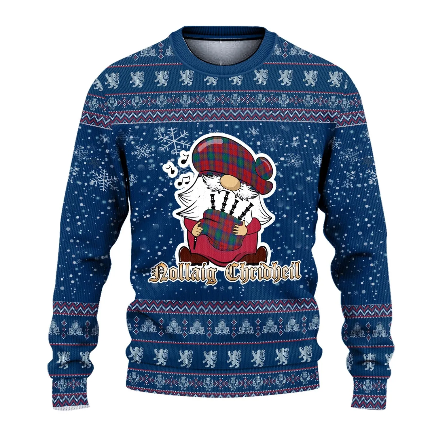 Auchinleck (Affleck) Clan Christmas Family Ugly Sweater with Funny Gnome Playing Bagpipes