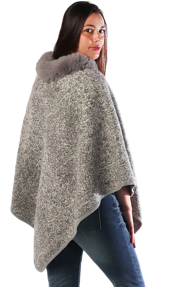 BAAP7619 Comfy Fur Trim Poncho