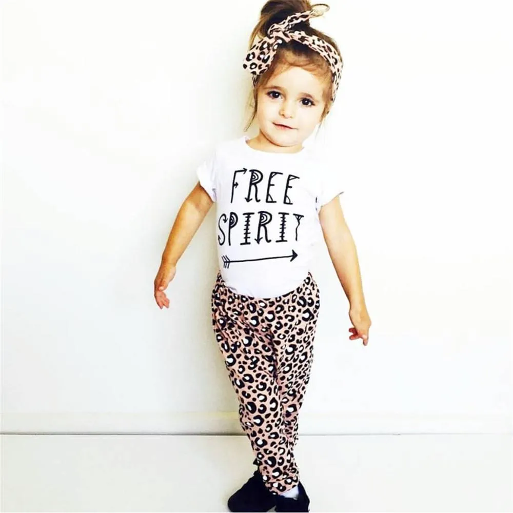 Baby Girl Clothing Set Short Sleeve Letter T-shirt Pants Headband 3Pcs Casual Outfit