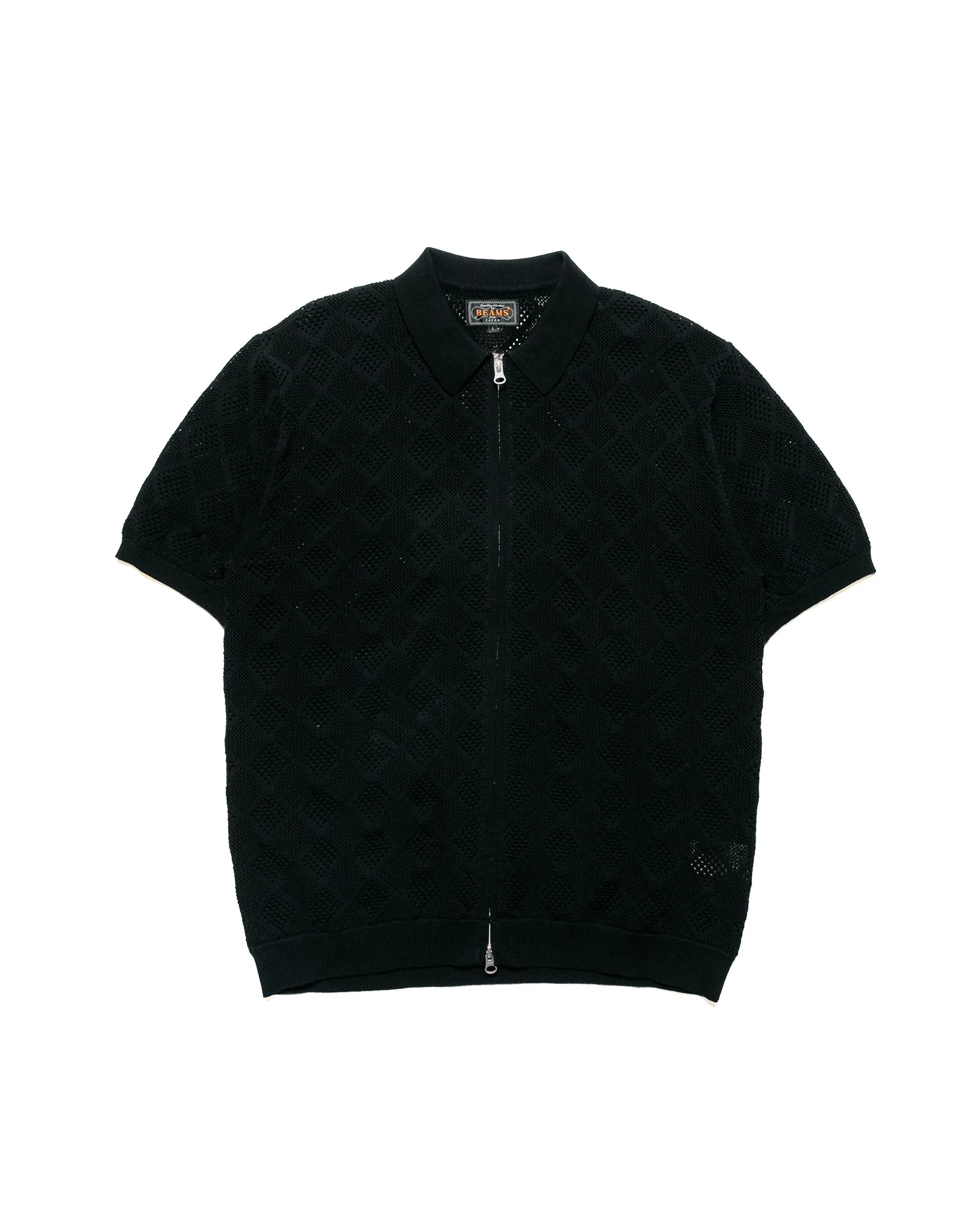 Beams Plus Zip Knit Polo Mesh Black