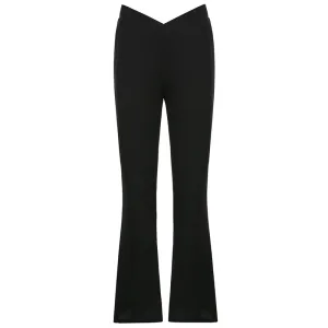 Black Caramel V-shaped High Waist Thin Flared Pants