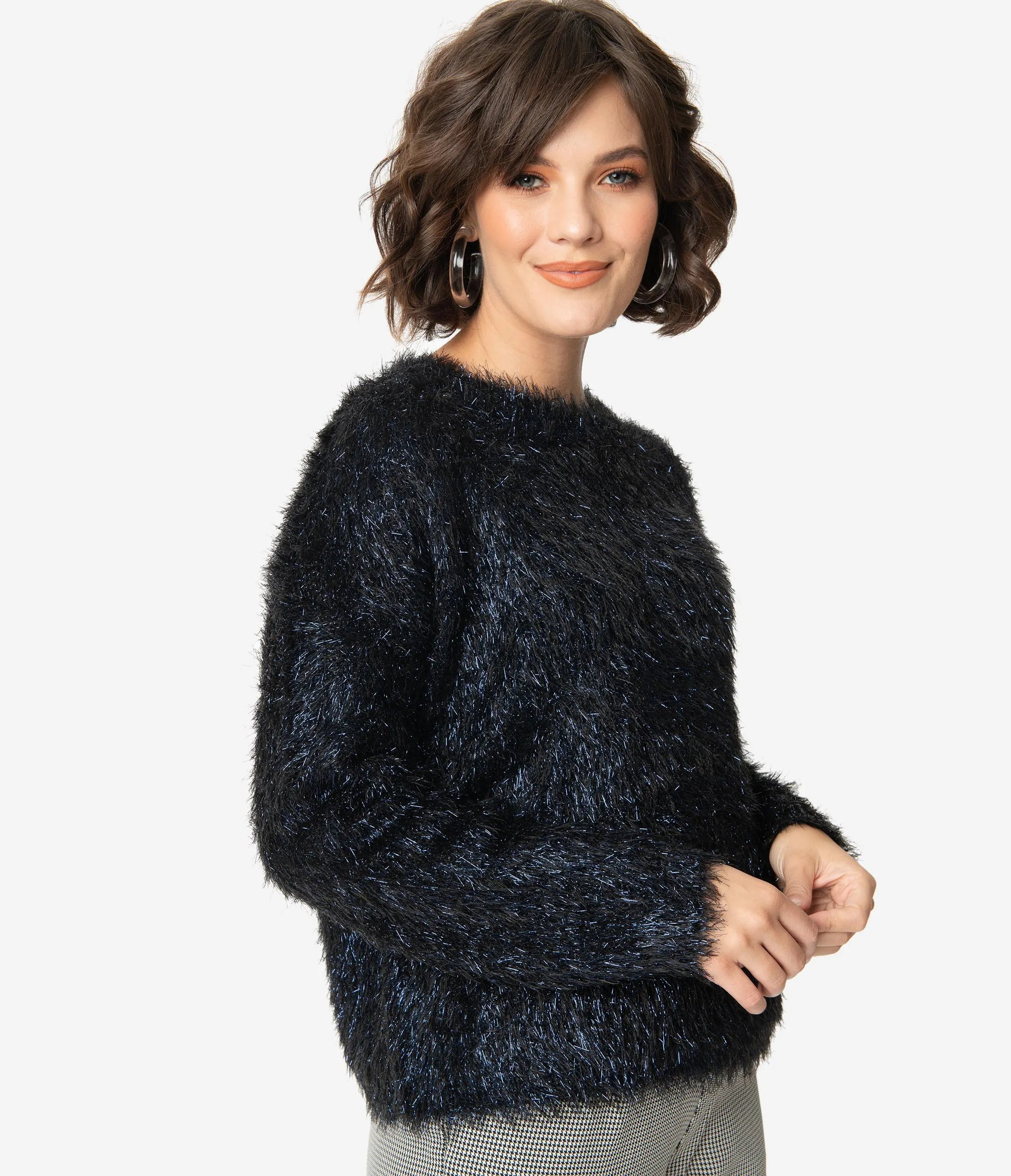 Black Fuzzy Sparkle Long Sleeve Pullover Sweater