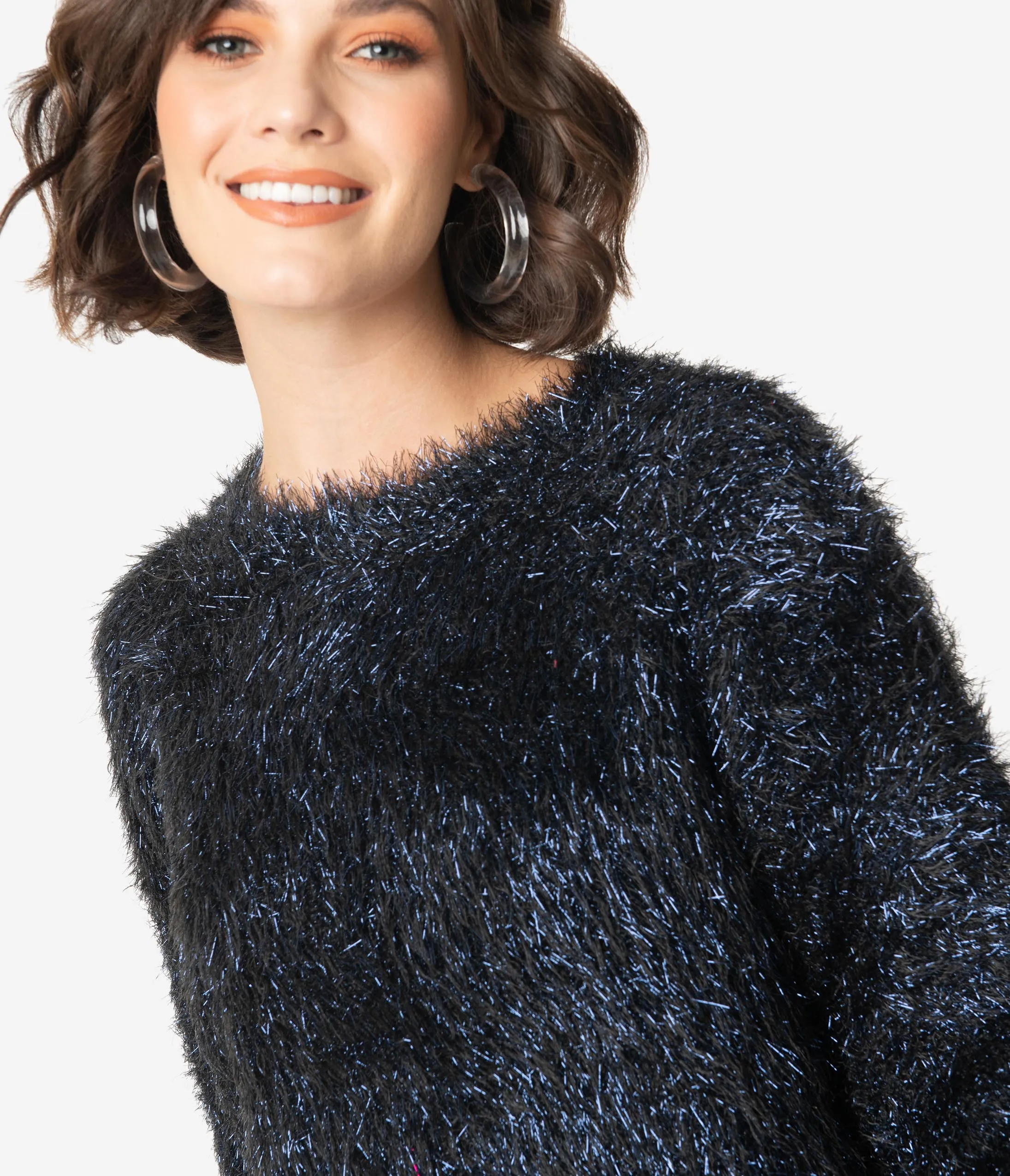 Black Fuzzy Sparkle Long Sleeve Pullover Sweater