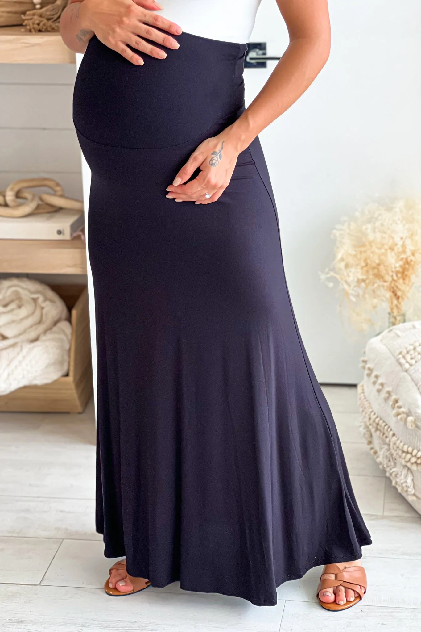 Black High Waist Maternity Maxi Skirt