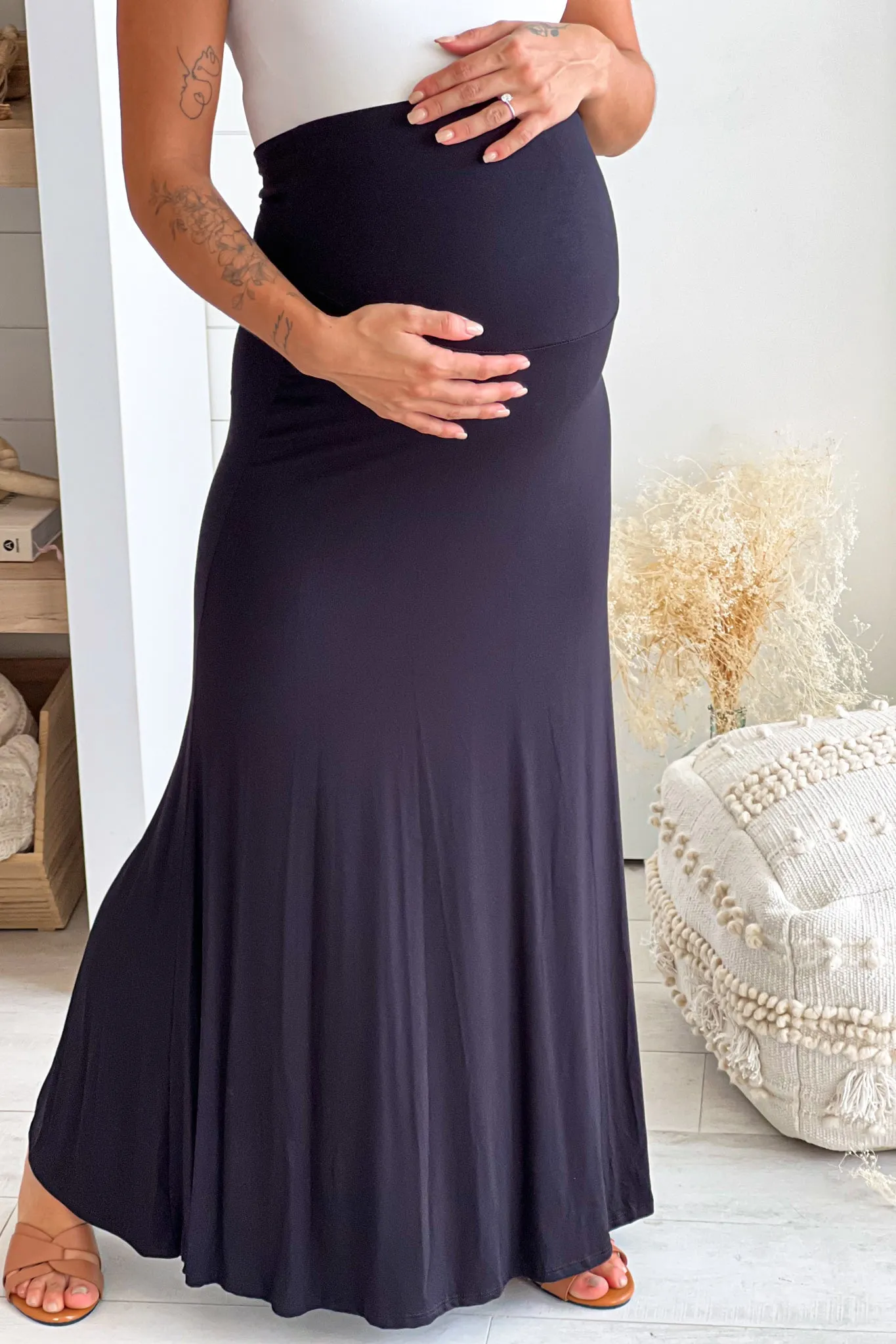 Black High Waist Maternity Maxi Skirt