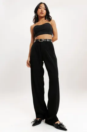 Black Pleated Straight Fit Korean Pant