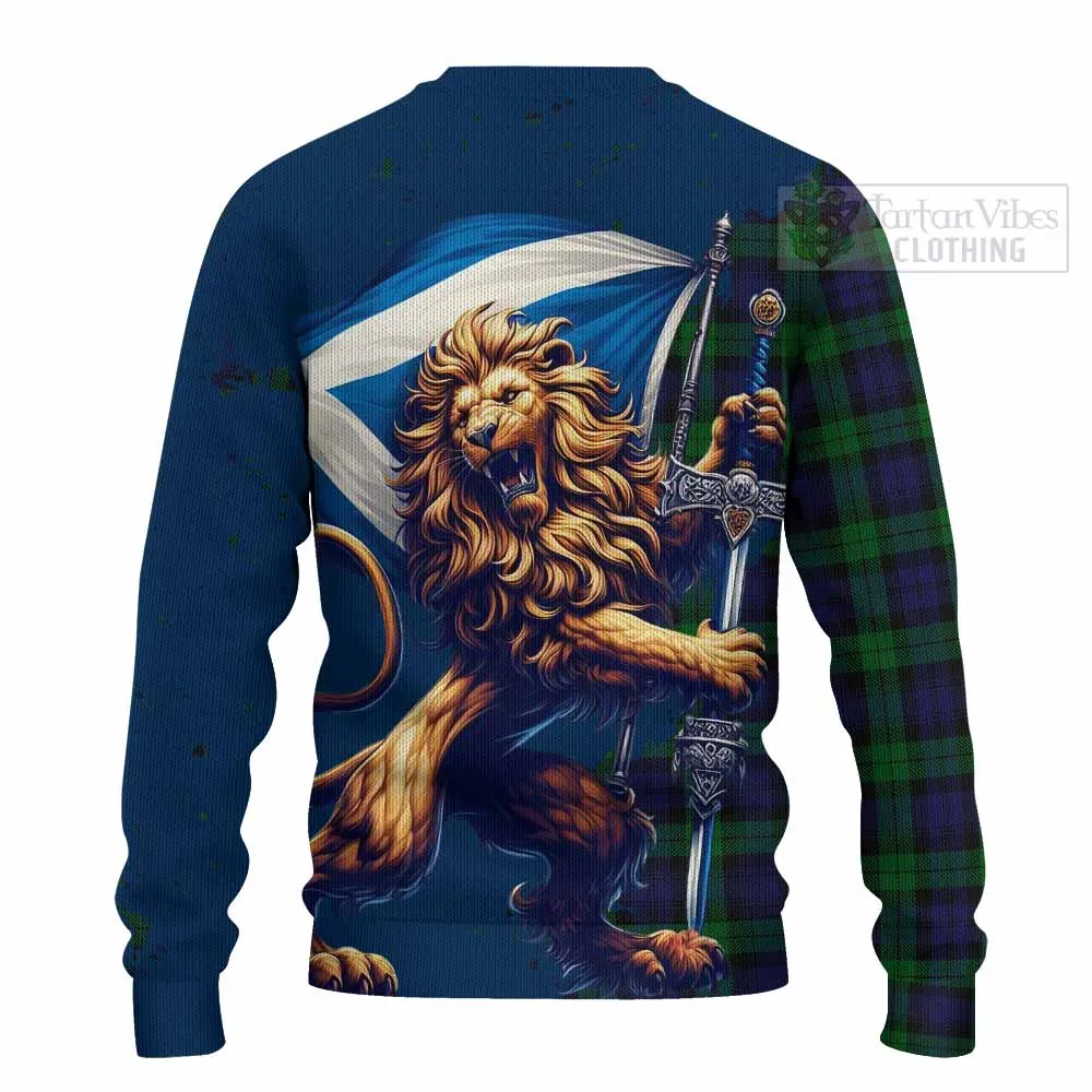 Black Watch Tartan Family Crest Knitted Sweater with Scottish Majestic Lion