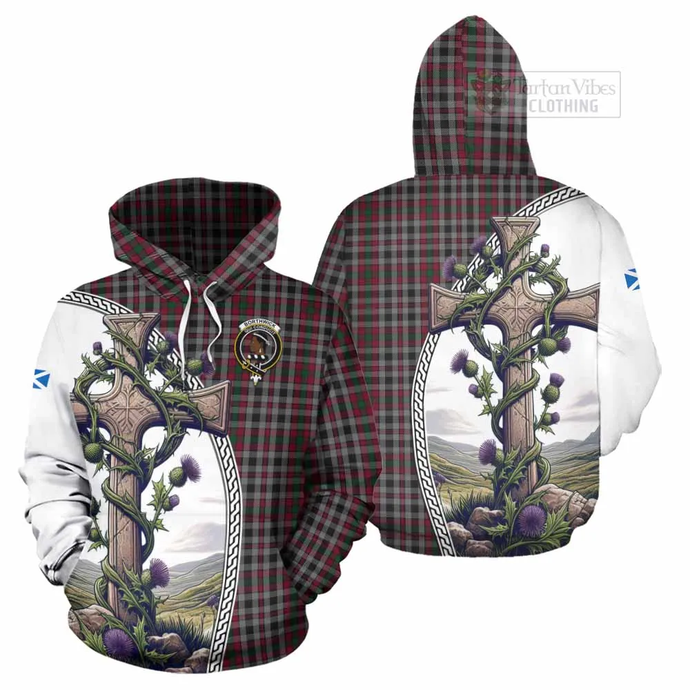 Borthwick Tartan Hoodie with Family Crest and St. Andrew's Cross Accented by Thistle Vines