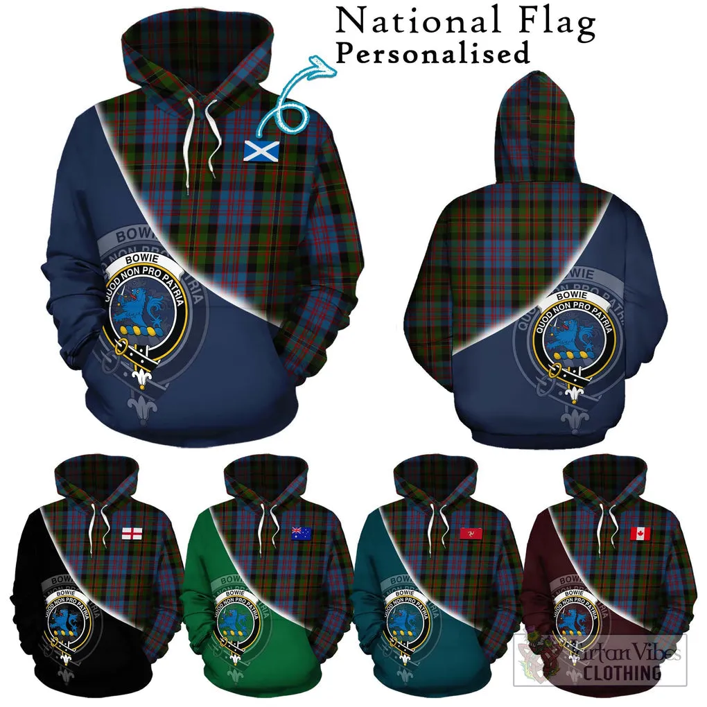 Bowie Tartan Hoodie with Personalised National Flag and Family Crest Half Style