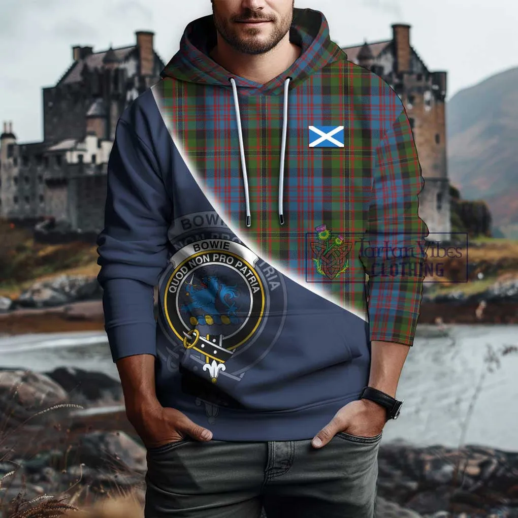 Bowie Tartan Hoodie with Personalised National Flag and Family Crest Half Style