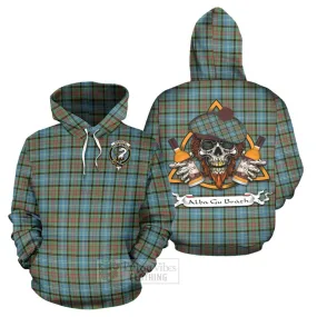 Brisbane Tartan Hoodie with Family Crest and Bearded Skull Holding Bottles of Whiskey