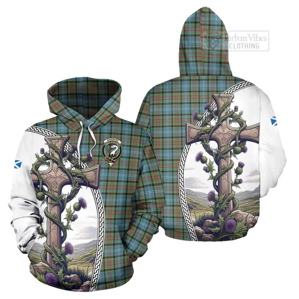 Brisbane Tartan Hoodie with Family Crest and St. Andrew's Cross Accented by Thistle Vines