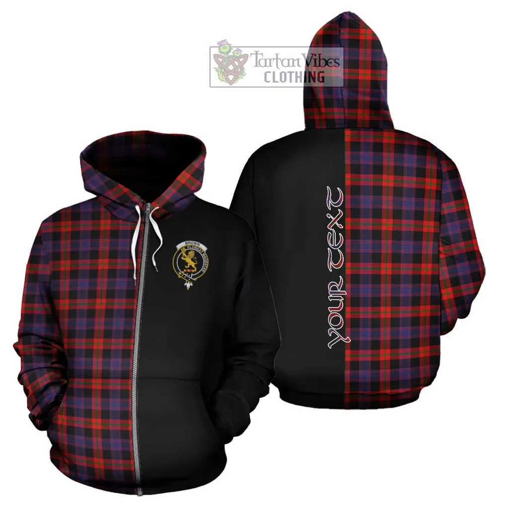 Brown (Broun) Tartan Hoodie with Family Crest and Half Of Me Style