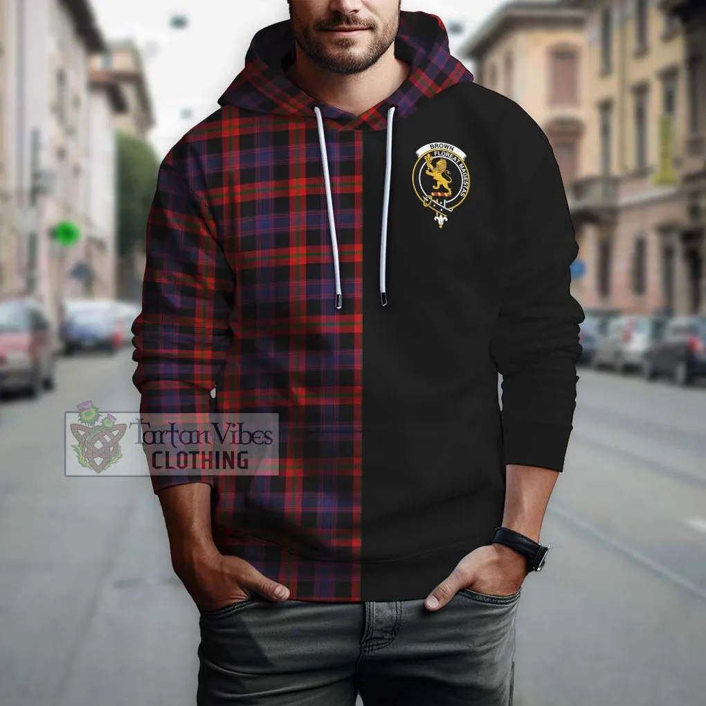 Brown (Broun) Tartan Hoodie with Family Crest and Half Of Me Style