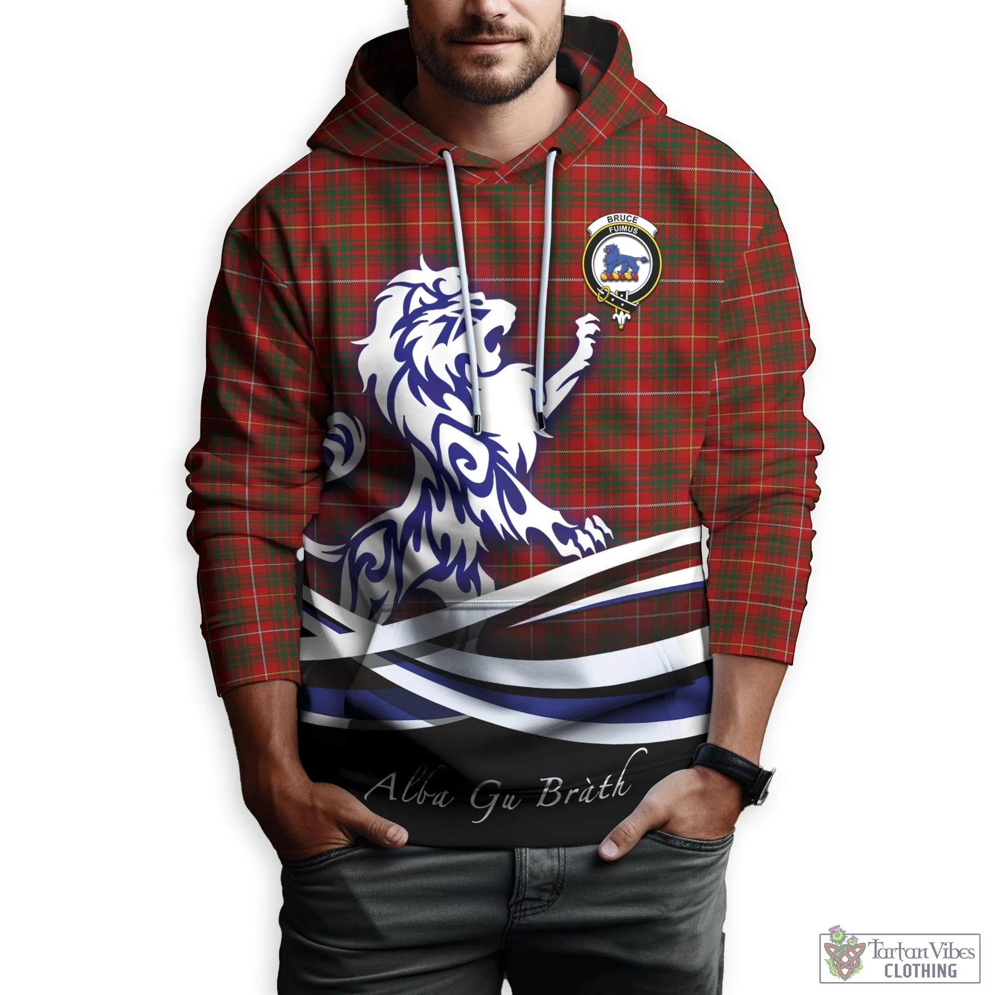 Bruce Tartan Hoodie with Alba Gu Brath Regal Lion Emblem