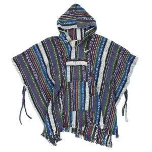 Brushed Gheri Cotton Poncho - 04 Green Blue Purple