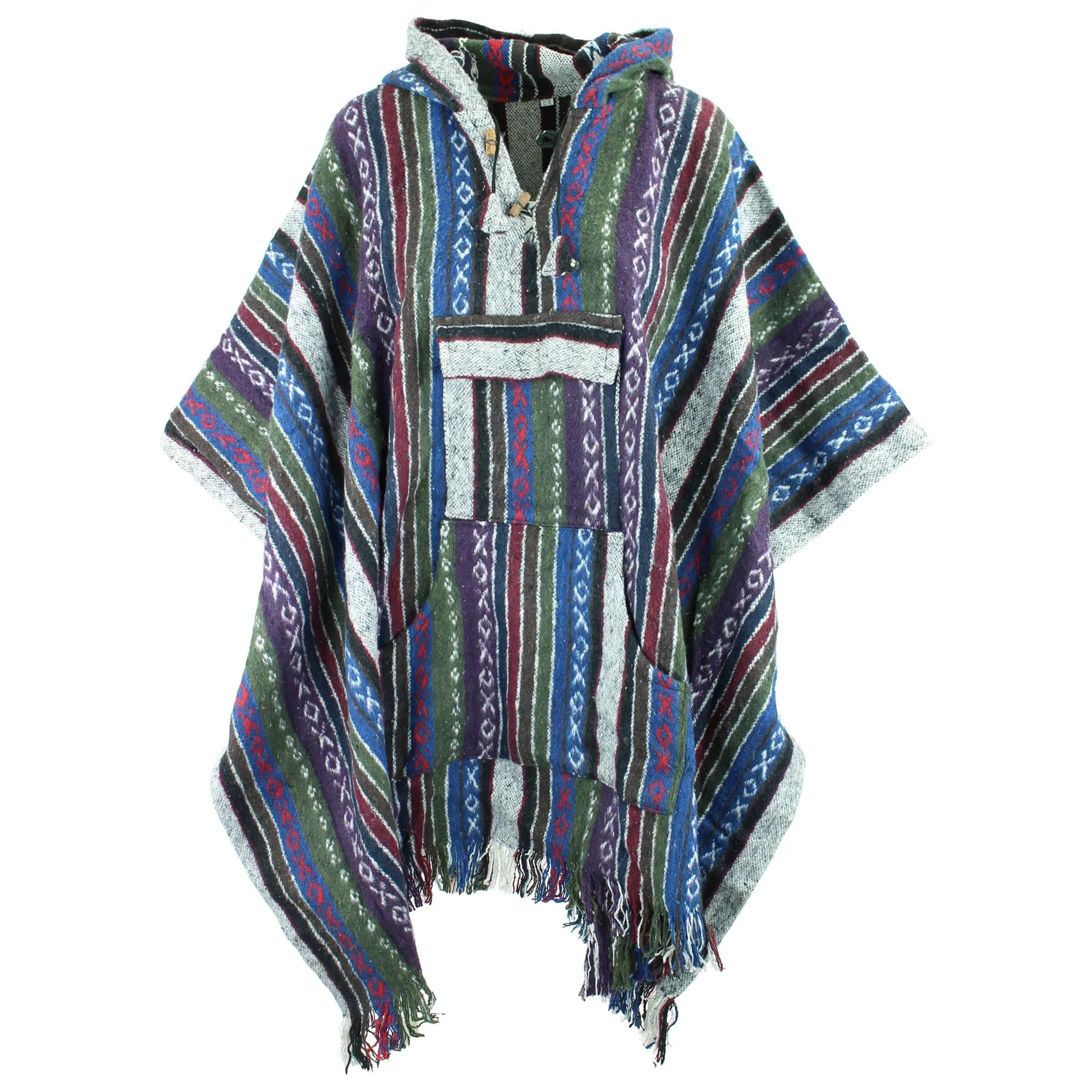 Brushed Gheri Cotton Poncho - 04 Green Blue Purple