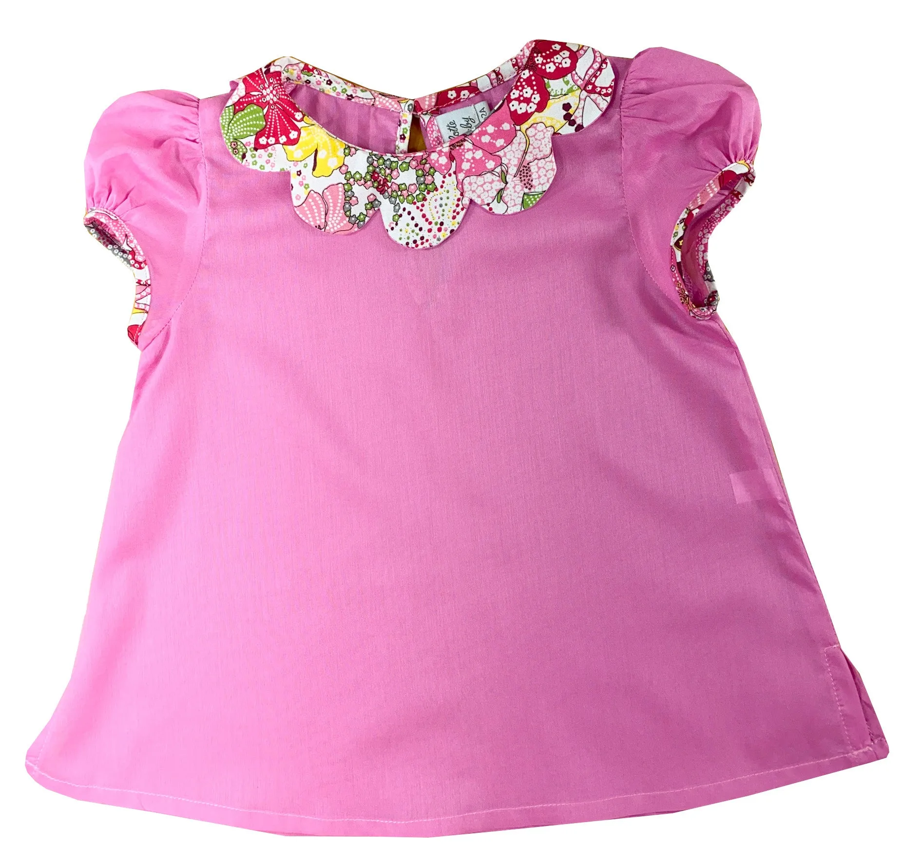 Bubble gum Pink Graphic Floral Scallop Petal Collar Marie Blouse