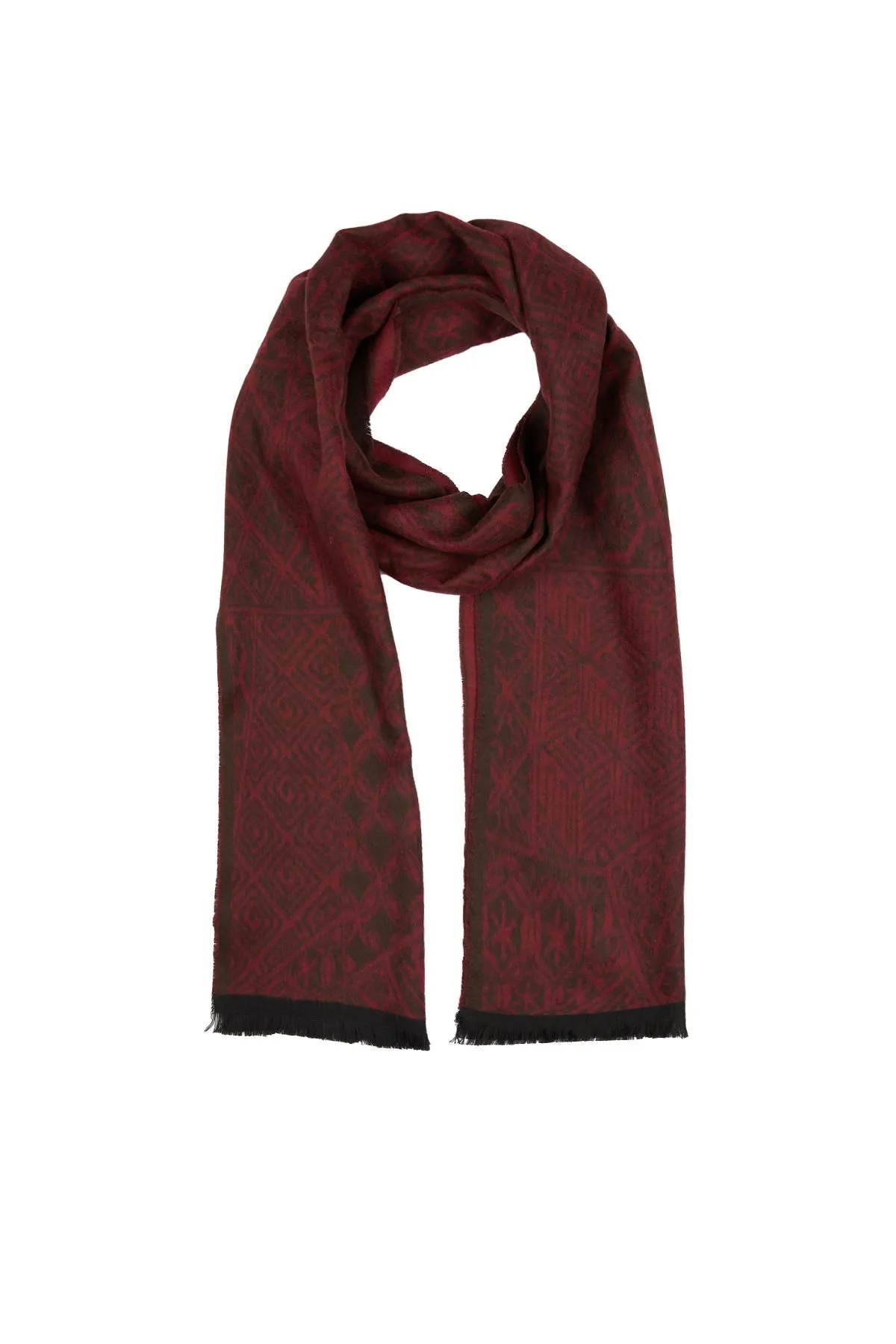 Burgundy - Black Patterned Scarf